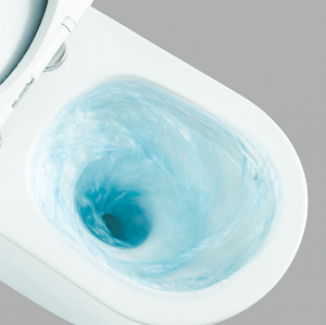 COPPIA DI SANITARI FILOMURO SERIE VORTEXIA RIMLESS CON SCARICO A TORNADO IN CERAMICA BIANCA LUCIDA PROF.56.4 CM COPRIWATER SOFT CLOSE INCLUSO