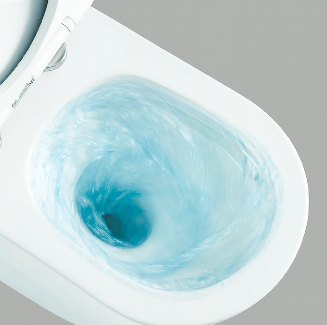 COPPIA DI SANITARI FILOMURO SERIE VORTEXIA RIMLESS CON SCARICO A TORNADO IN CERAMICA BIANCA LUCIDA PROF.56.4 CM COPRIWATER SOFT CLOSE INCLUSO