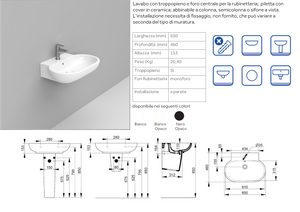 LAVABO A MURO SOSPESO MIRTO DOLOMITE 65x46