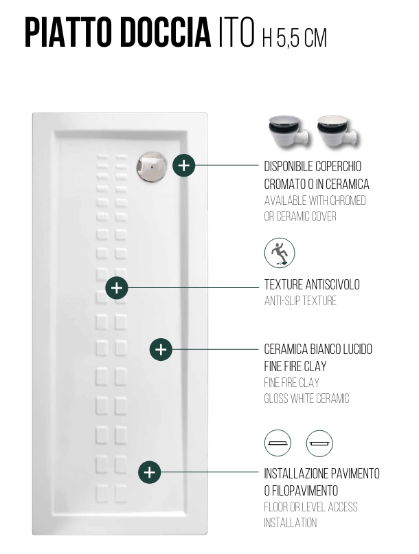 PIATTO DOCCIA SEMICIRCOLARE RAGGIO 38 VERSIONE DX 72x90 IN CERAMICA H.5.5 SERIE ITO DI CERAMICA ALTHEA