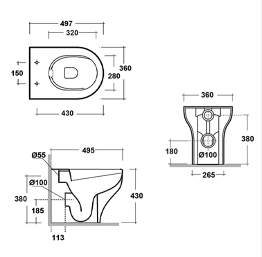 COPPIA DI SANITARI FILOMURO RIMLESS PROFONDITA' 50CM, SERIE SARA COMPLETA DI COPRIWATER SOFTCLOSE