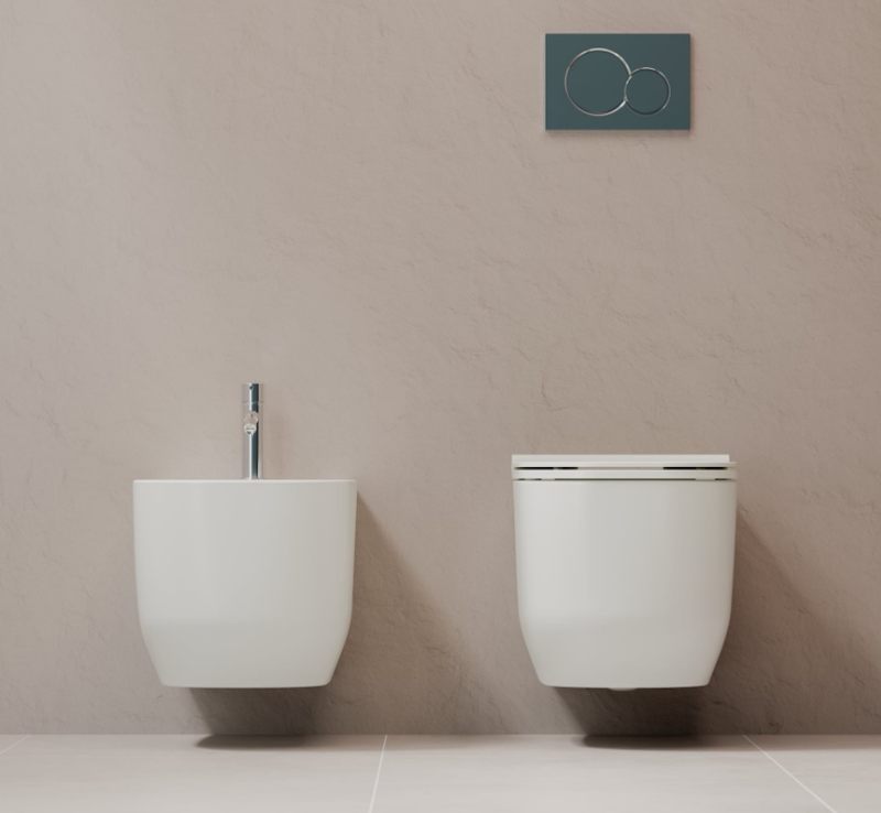 COPPIA DI SANITARI SOSPESI RIMLESS SERIE ALBA DI CERAMICA DOLOMITE PROF.56 COMPLETO DI COPRIWATER SOFTCLOSE