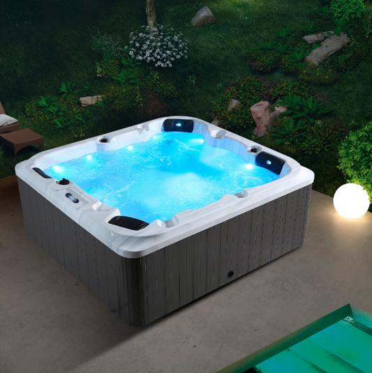 MINI PISCINA SPA M-3524 2200x2100x830 MM PER 5 PERSONE COMPLETA DI RIVESTIMENTO ESTERNO LED RISCALDATORE