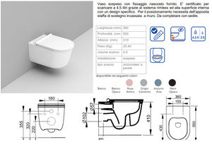 COPPIA DI SANITARI SOSPESI RIMLESS SERIE MAYKA DI CERAMICA DOLOMITE PROF.55 COMPLETO DI COPRIWATER SOFTCLOSE